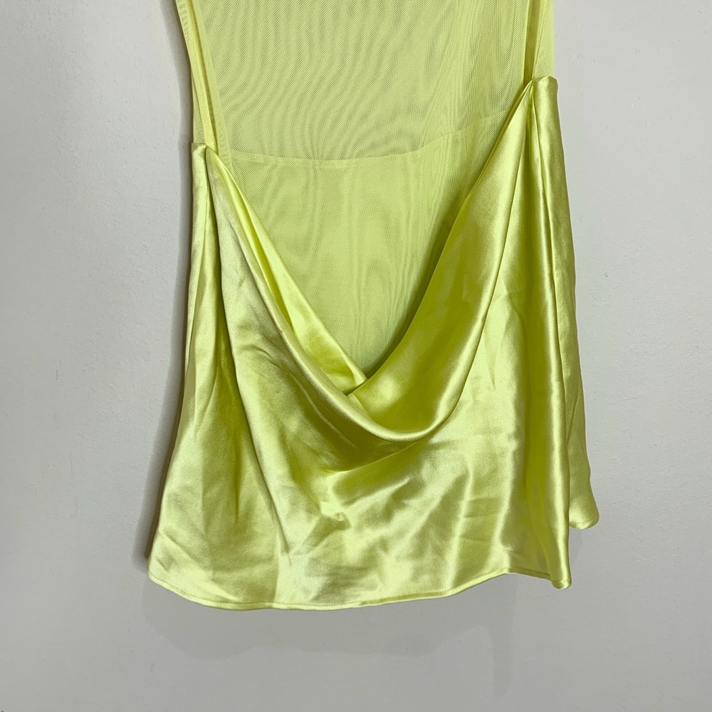 NEW Natalie Rolt Elodie Mini Dress (Sz 2 / US 6) Silk Satin Mesh Chartreuse - Picture 9 of 14